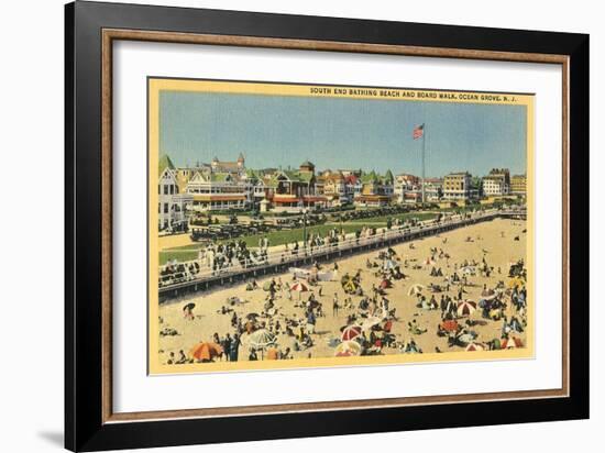 Beach and Boardwalk, Ocean Grove, New Jersey-null-Framed Art Print