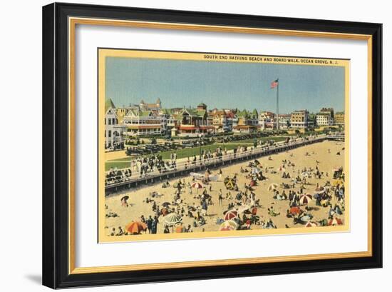 Beach and Boardwalk, Ocean Grove, New Jersey-null-Framed Art Print