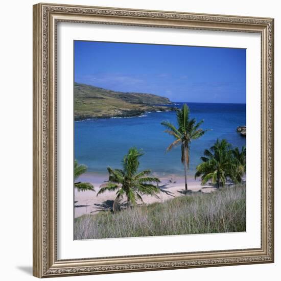 Beach and Coastline at Playa Anakena, on the North Coast of Easter Island, Chile-Geoff Renner-Framed Photographic Print