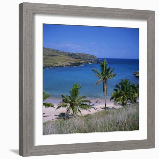 Beach and Coastline at Playa Anakena, on the North Coast of Easter Island, Chile-Geoff Renner-Framed Photographic Print