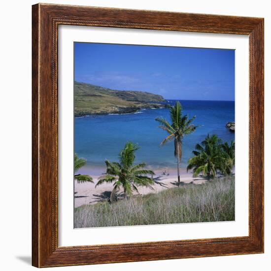 Beach and Coastline at Playa Anakena, on the North Coast of Easter Island, Chile-Geoff Renner-Framed Photographic Print