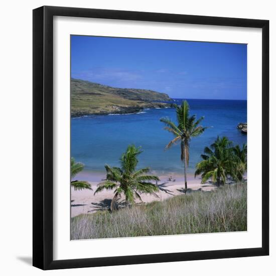 Beach and Coastline at Playa Anakena, on the North Coast of Easter Island, Chile-Geoff Renner-Framed Photographic Print