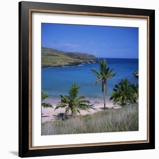 Beach and Coastline at Playa Anakena, on the North Coast of Easter Island, Chile-Geoff Renner-Framed Photographic Print