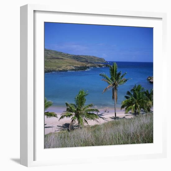 Beach and Coastline at Playa Anakena, on the North Coast of Easter Island, Chile-Geoff Renner-Framed Photographic Print