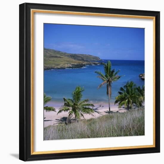 Beach and Coastline at Playa Anakena, on the North Coast of Easter Island, Chile-Geoff Renner-Framed Photographic Print