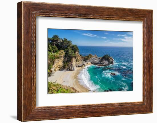 Beach and Falls, Julia Pfeiffer Beach, Mcway Falls, California-lucky-photographer-Framed Photographic Print