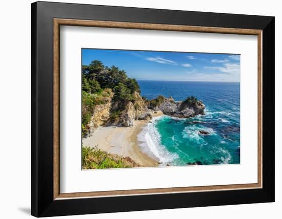 Beach and Falls, Julia Pfeiffer Beach, Mcway Falls, California-lucky-photographer-Framed Photographic Print