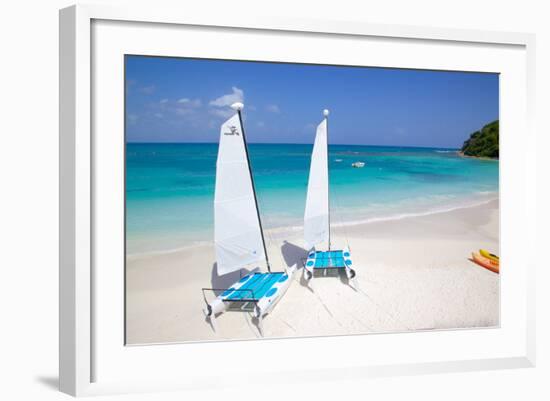 Beach and Hobie Cats, Long Bay, Antigua, Leeward Islands, West Indies, Caribbean, Central America-Frank Fell-Framed Photographic Print