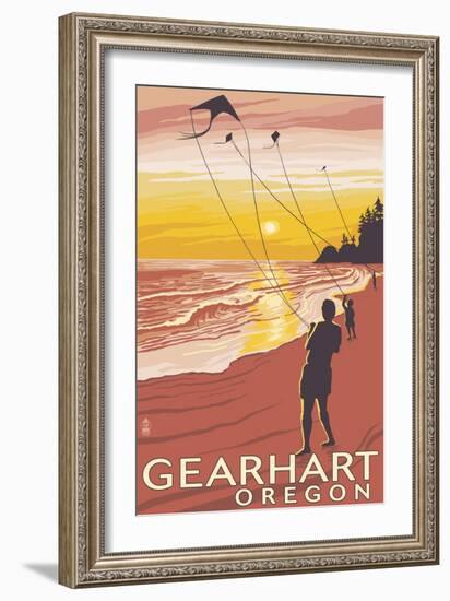 Beach and Kites - Gearhart, Oregon-Lantern Press-Framed Art Print