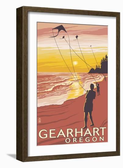 Beach and Kites - Gearhart, Oregon-Lantern Press-Framed Art Print