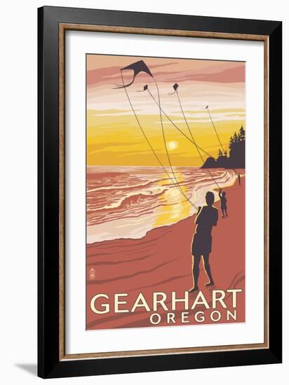 Beach and Kites - Gearhart, Oregon-Lantern Press-Framed Art Print