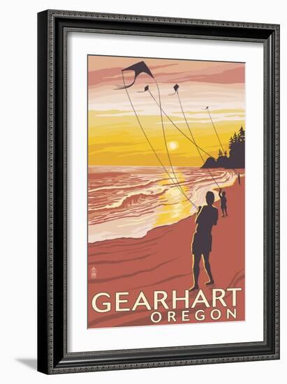 Beach and Kites - Gearhart, Oregon-Lantern Press-Framed Art Print