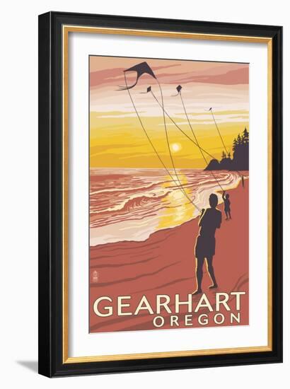 Beach and Kites - Gearhart, Oregon-Lantern Press-Framed Art Print