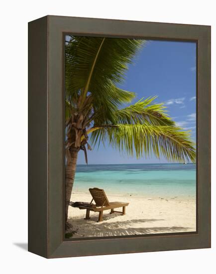 Beach and Lounger, Plantation Island Resort, Malolo Lailai Island, Mamanuca Islands, Fiji-David Wall-Framed Premier Image Canvas