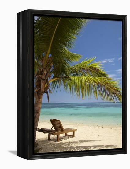 Beach and Lounger, Plantation Island Resort, Malolo Lailai Island, Mamanuca Islands, Fiji-David Wall-Framed Premier Image Canvas