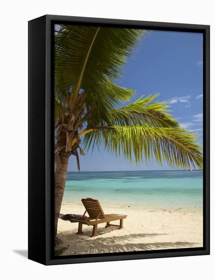 Beach and Lounger, Plantation Island Resort, Malolo Lailai Island, Mamanuca Islands, Fiji-David Wall-Framed Premier Image Canvas