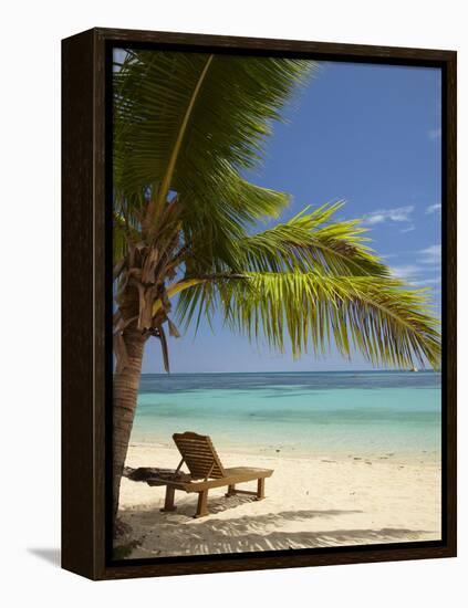 Beach and Lounger, Plantation Island Resort, Malolo Lailai Island, Mamanuca Islands, Fiji-David Wall-Framed Premier Image Canvas