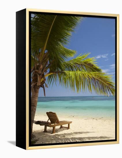 Beach and Lounger, Plantation Island Resort, Malolo Lailai Island, Mamanuca Islands, Fiji-David Wall-Framed Premier Image Canvas