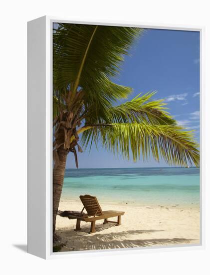 Beach and Lounger, Plantation Island Resort, Malolo Lailai Island, Mamanuca Islands, Fiji-David Wall-Framed Premier Image Canvas