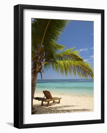 Beach and Lounger, Plantation Island Resort, Malolo Lailai Island, Mamanuca Islands, Fiji-David Wall-Framed Photographic Print