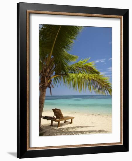 Beach and Lounger, Plantation Island Resort, Malolo Lailai Island, Mamanuca Islands, Fiji-David Wall-Framed Photographic Print