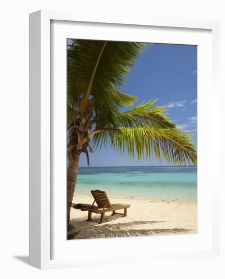 Beach and Lounger, Plantation Island Resort, Malolo Lailai Island, Mamanuca Islands, Fiji-David Wall-Framed Photographic Print