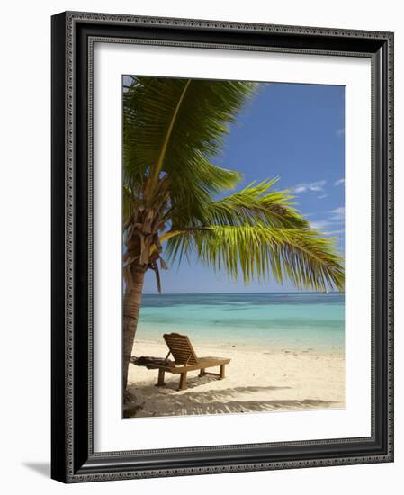 Beach and Lounger, Plantation Island Resort, Malolo Lailai Island, Mamanuca Islands, Fiji-David Wall-Framed Photographic Print