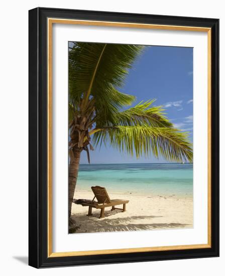 Beach and Lounger, Plantation Island Resort, Malolo Lailai Island, Mamanuca Islands, Fiji-David Wall-Framed Photographic Print