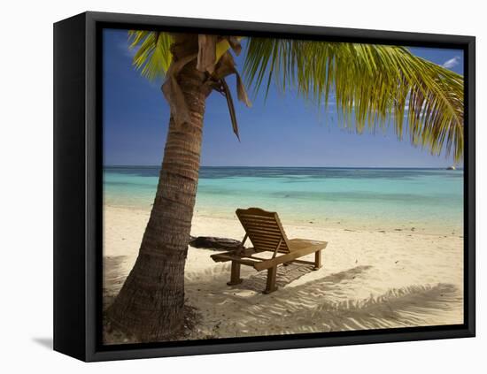 Beach and Lounger, Plantation Island Resort, Malolo Lailai Island, Mamanuca Islands, Fiji-David Wall-Framed Premier Image Canvas