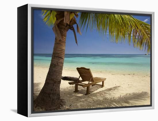 Beach and Lounger, Plantation Island Resort, Malolo Lailai Island, Mamanuca Islands, Fiji-David Wall-Framed Premier Image Canvas