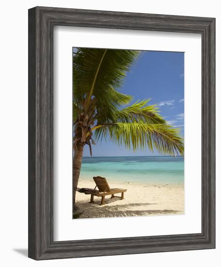 Beach and Lounger, Plantation Island Resort, Malolo Lailai Island, Mamanuca Islands, Fiji-David Wall-Framed Photographic Print