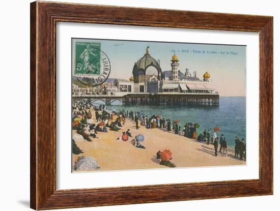 Beach and Palais de La Jetee, Nice. Postcard Sent in 1913-French Photographer-Framed Giclee Print