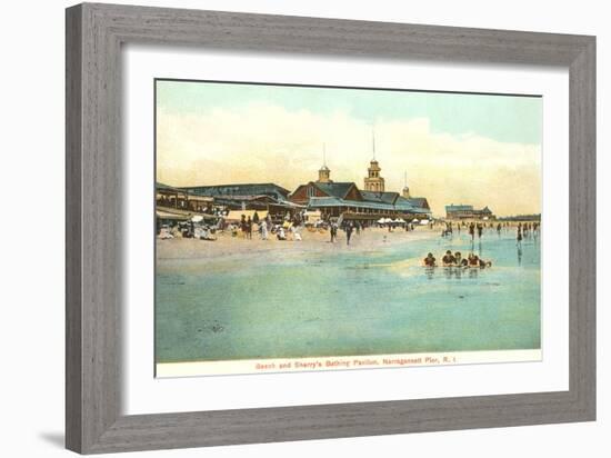 Beach and Pavilion, Narragansett Pier, Rhode Island-null-Framed Art Print