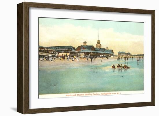 Beach and Pavilion, Narragansett Pier, Rhode Island-null-Framed Art Print