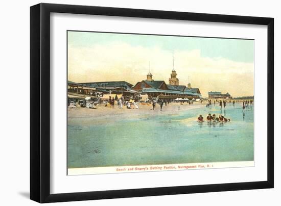 Beach and Pavilion, Narragansett Pier, Rhode Island-null-Framed Art Print