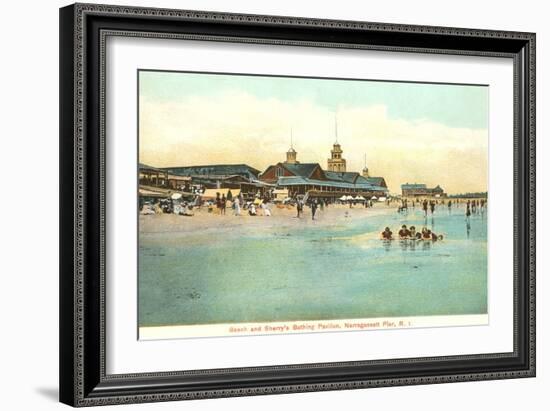 Beach and Pavilion, Narragansett Pier, Rhode Island-null-Framed Art Print