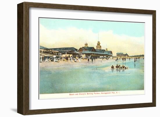 Beach and Pavilion, Narragansett Pier, Rhode Island-null-Framed Art Print