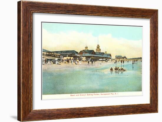 Beach and Pavilion, Narragansett Pier, Rhode Island-null-Framed Art Print