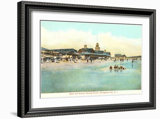 Beach and Pavilion, Narragansett Pier, Rhode Island-null-Framed Art Print