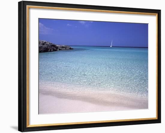 Beach and Sailing Boat, Formentera, Balearic Islands, Spain, Mediterranean, Europe-Vincenzo Lombardo-Framed Photographic Print