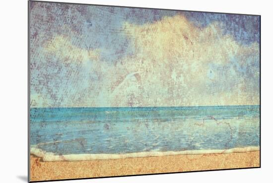 Beach And Sea On Paper Texture Background-Gladkov-Mounted Art Print