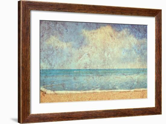 Beach And Sea On Paper Texture Background-Gladkov-Framed Art Print