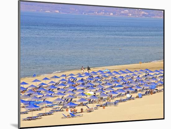 Beach and Sunshades on Beach at Giorgioupolis, Crete, Greek Islands, Greece, Europe-Guy Thouvenin-Mounted Photographic Print