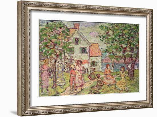 Beach and Two Houses, 1916-18 (Oil on Canvas)-Maurice Brazil Prendergast-Framed Giclee Print