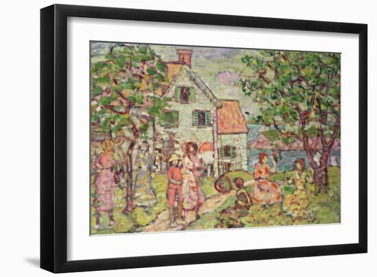 Beach and Two Houses, 1916-18 (Oil on Canvas)-Maurice Brazil Prendergast-Framed Giclee Print