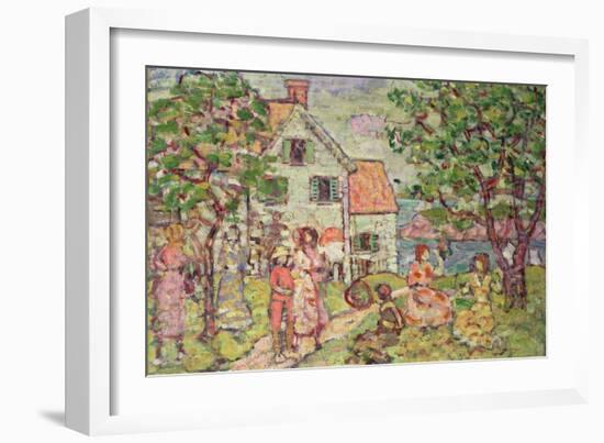 Beach and Two Houses, 1916-18 (Oil on Canvas)-Maurice Brazil Prendergast-Framed Giclee Print