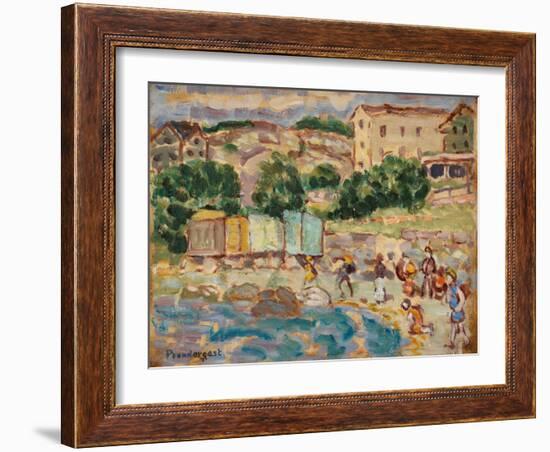 Beach and Village (Oil on Panel)-Maurice Brazil Prendergast-Framed Giclee Print