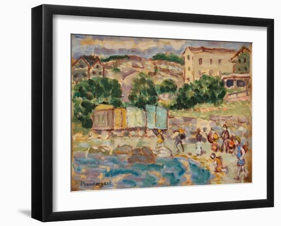 Beach and Village (Oil on Panel)-Maurice Brazil Prendergast-Framed Giclee Print