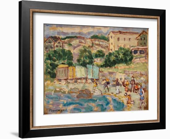 Beach and Village (Oil on Panel)-Maurice Brazil Prendergast-Framed Giclee Print