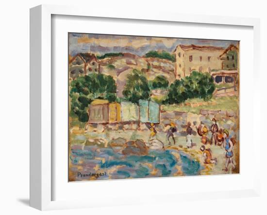 Beach and Village (Oil on Panel)-Maurice Brazil Prendergast-Framed Giclee Print